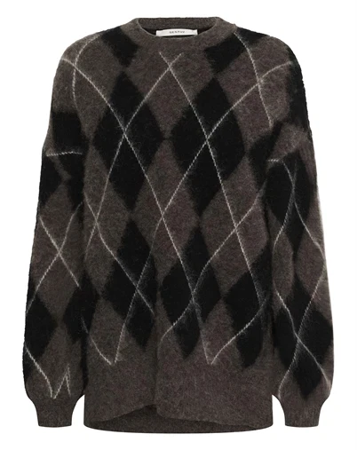 Gestuz - GZSida Multi Long Pullover Strik - Black/Chestnut/Ivory
